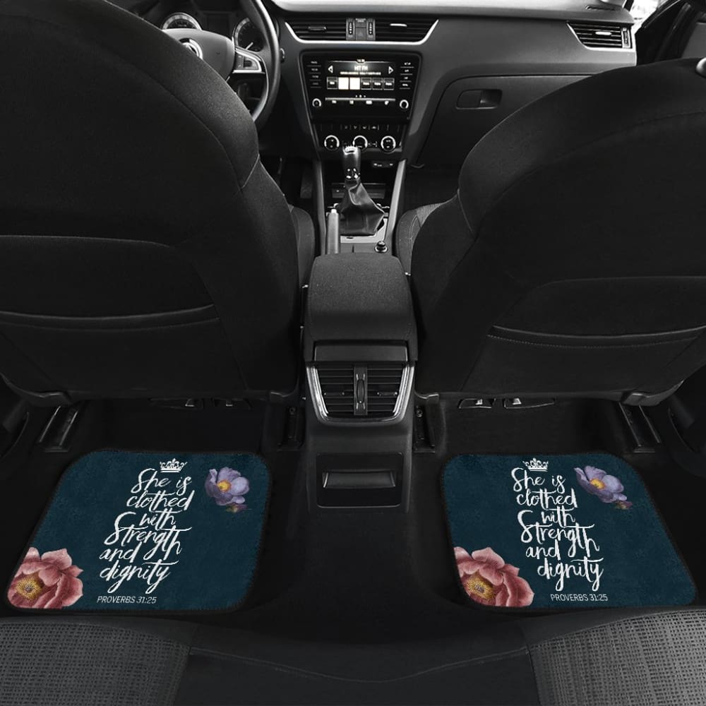 Proverbs 31:25 She Is Clothed With Strength And Dignity Custom Queen Crown And Multi Flowers Car Floor Mats 211305 - YourCarButBetter