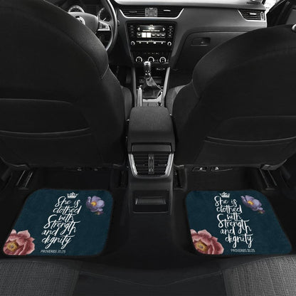 Proverbs 31:25 She Is Clothed With Strength And Dignity Custom Queen Crown And Multi Flowers Car Floor Mats 211305 - YourCarButBetter