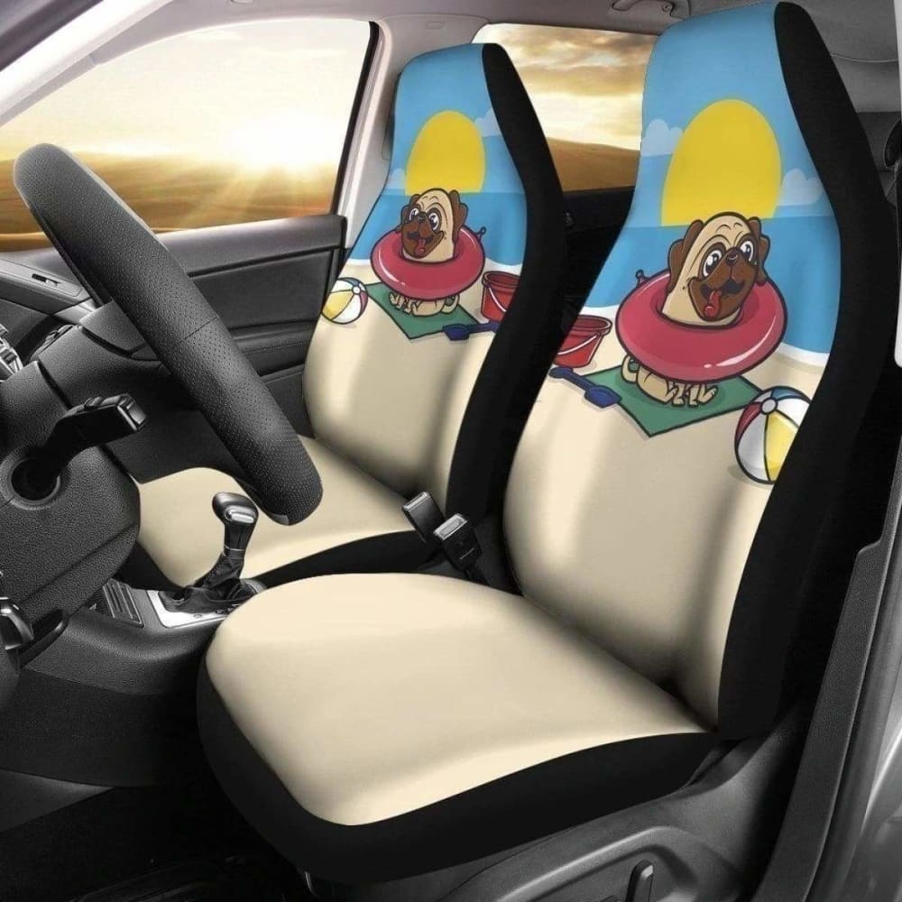 Pug On Beach Car Seat Covers 102918 - YourCarButBetter