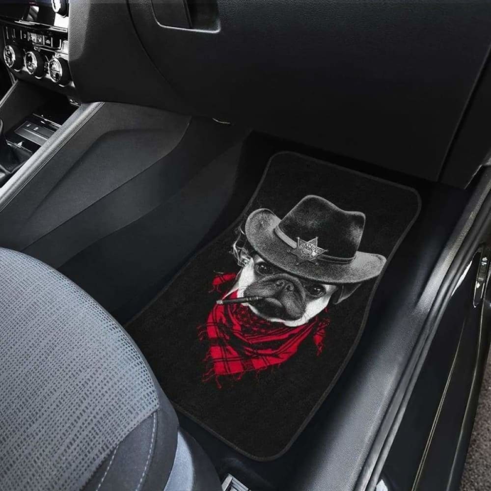 Pugdog Funny Cowboy In Black Theme Car Floor Mats 102918 - YourCarButBetter