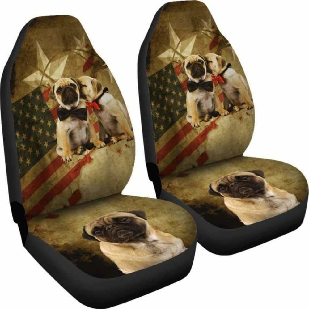 Pugs US Flag Car Seat Covers Set Of Two 102918 - YourCarButBetter