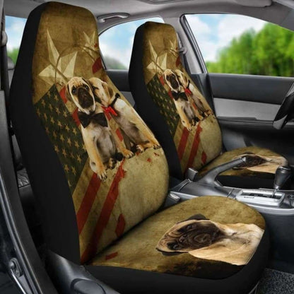 Pugs US Flag Car Seat Covers Set Of Two 102918 - YourCarButBetter