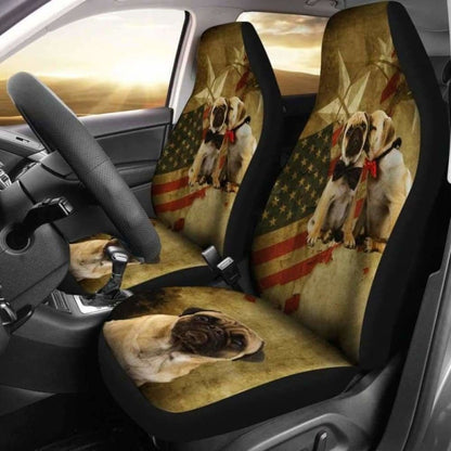 Pugs US Flag Car Seat Covers Set Of Two 102918 - YourCarButBetter