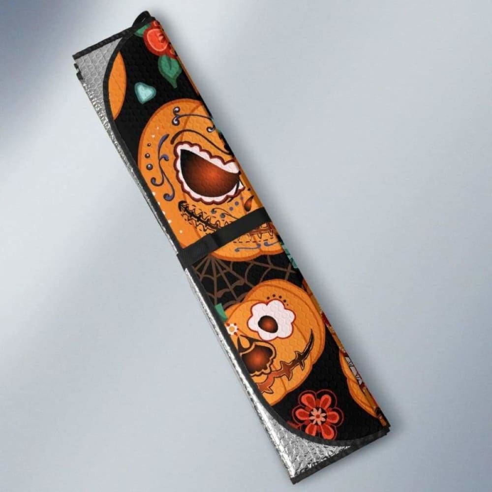 Pumpkin Flowers Spiderweb Halloween Theme Car Auto Sun Shades 085424 - YourCarButBetter