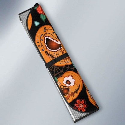 Pumpkin Flowers Spiderweb Halloween Theme Car Auto Sun Shades 085424 - YourCarButBetter