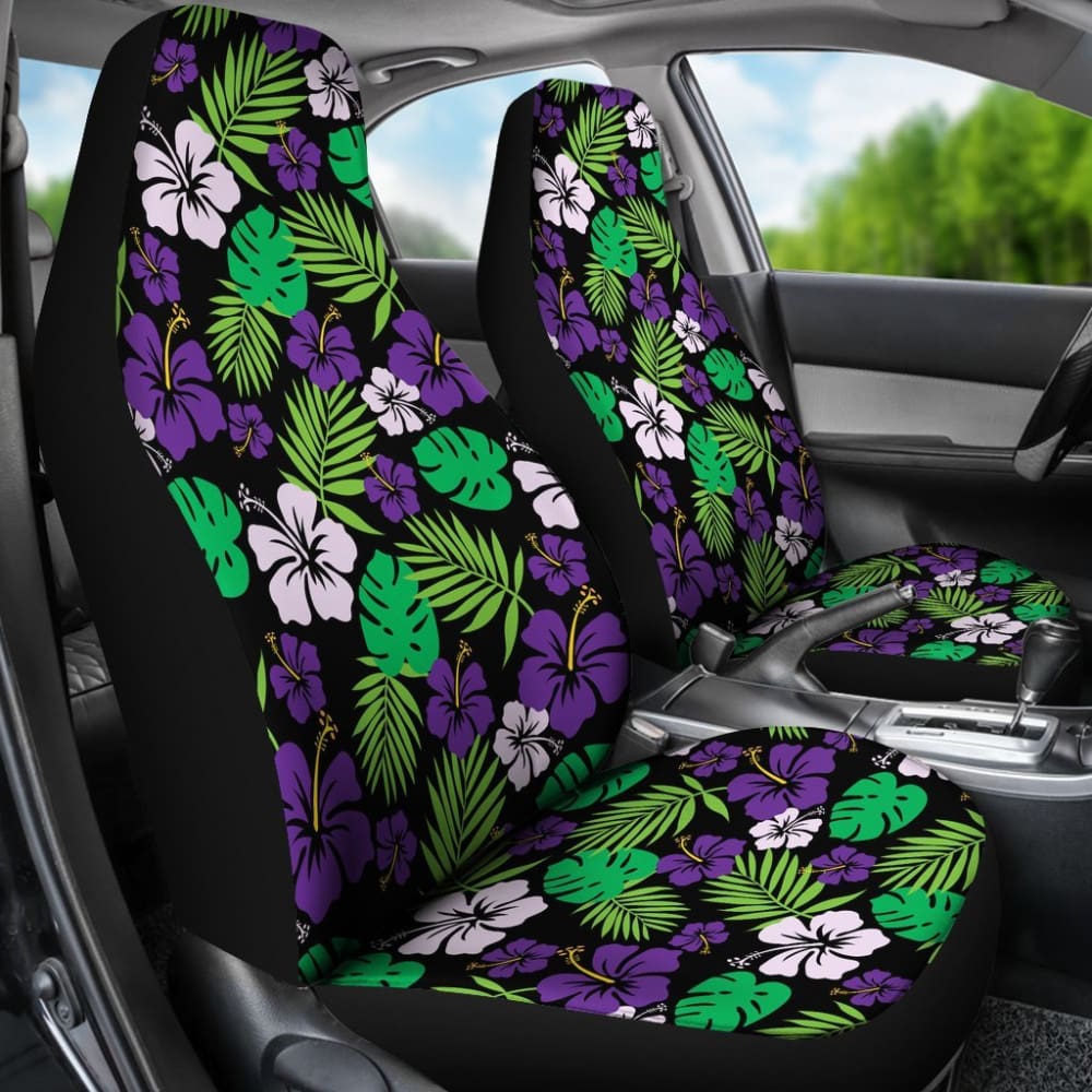 Purple And Green Hibiscus Flower Car Seat Covers Hawaiian Tropical 101819 - YourCarButBetter