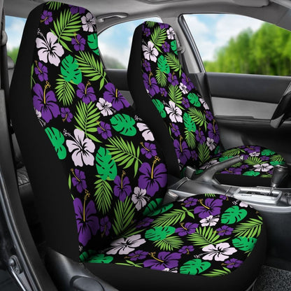 Purple And Green Hibiscus Flower Car Seat Covers Hawaiian Tropical 101819 - YourCarButBetter
