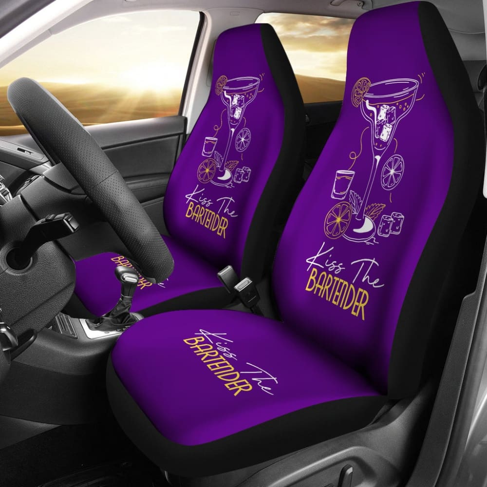 Purple Kiss The Bartender White And Yellow Letter Car Seat Covers 211601 - YourCarButBetter