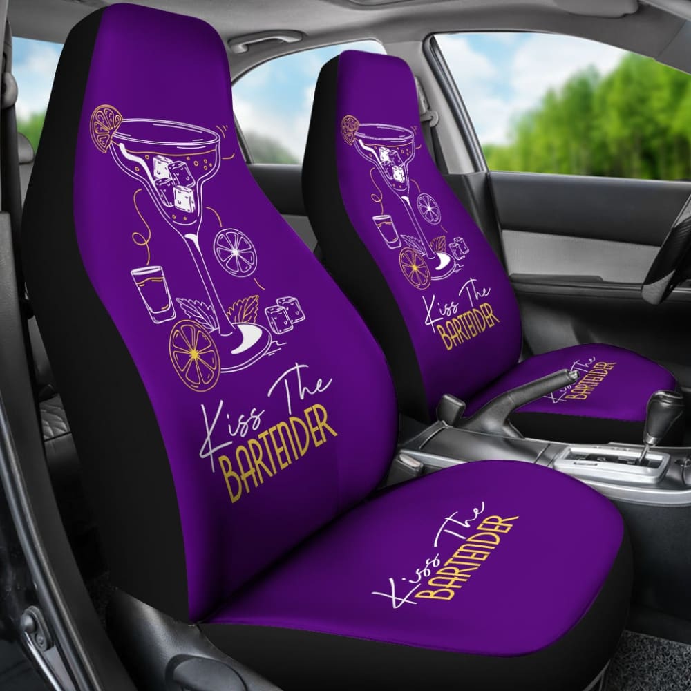 Purple Kiss The Bartender White And Yellow Letter Car Seat Covers 211601 - YourCarButBetter