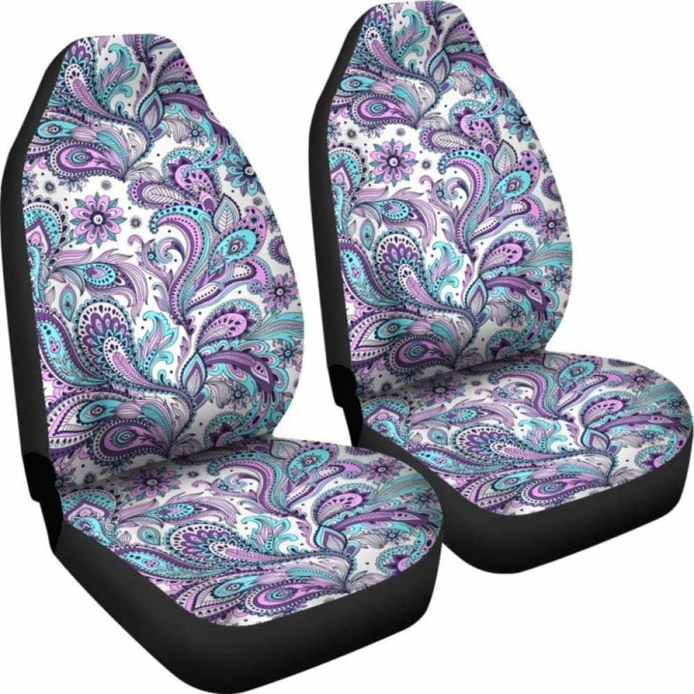 Purple Pink White And Teal Floral Paisley Pattern Car Seat Covers 094201 - YourCarButBetter