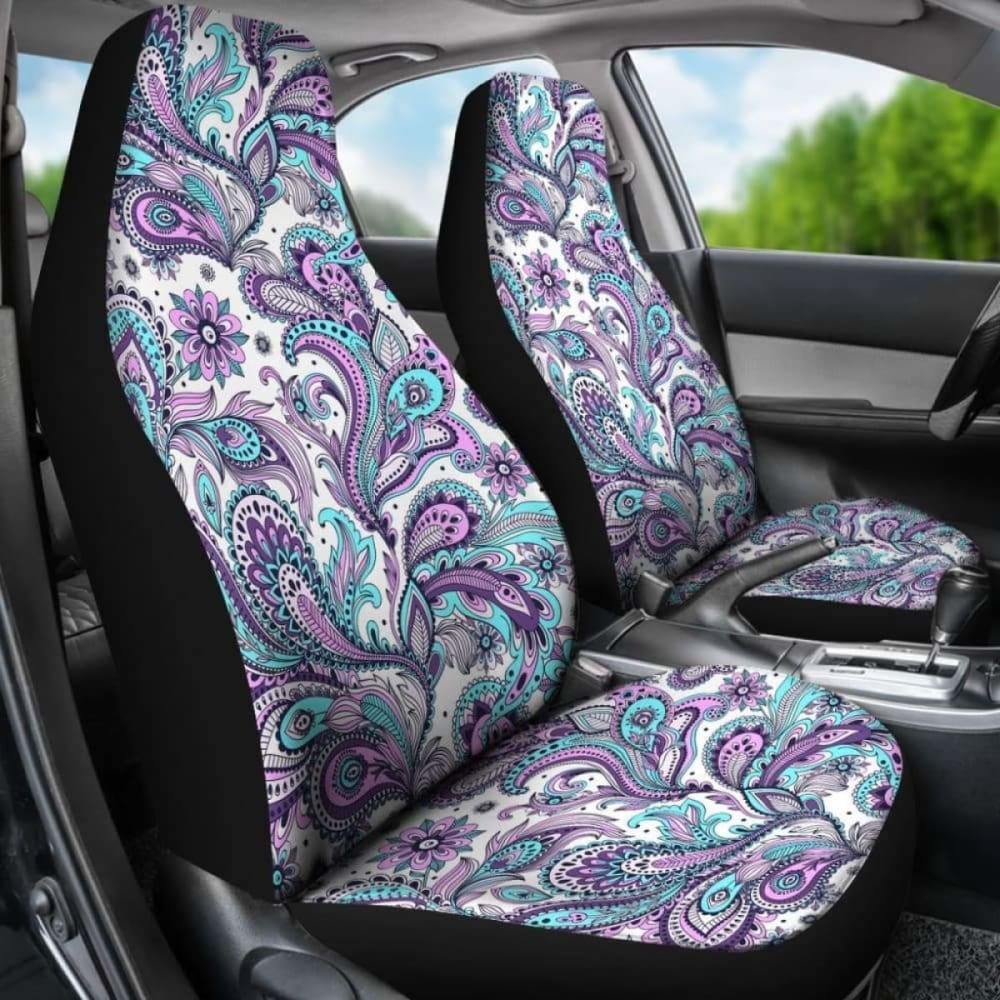 Purple Pink White And Teal Floral Paisley Pattern Car Seat Covers 094201 - YourCarButBetter