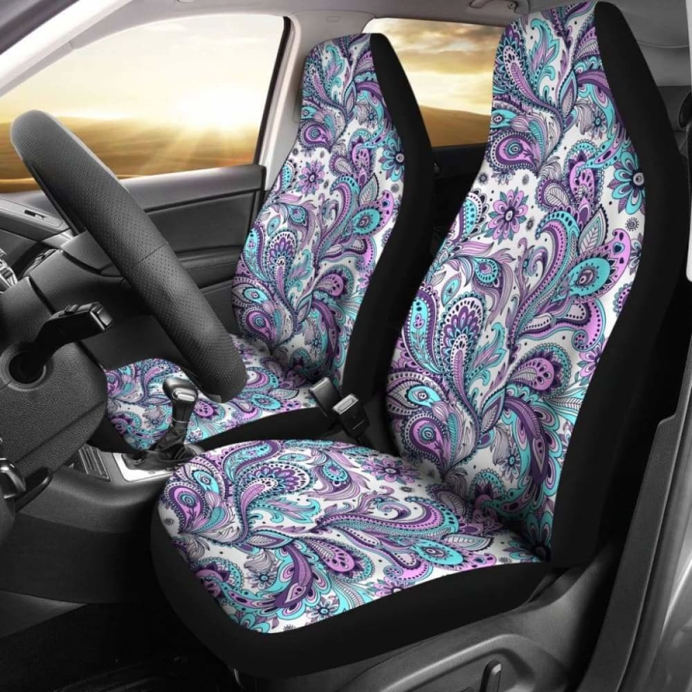 Purple Pink White And Teal Floral Paisley Pattern Car Seat Covers 094201 - YourCarButBetter