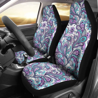 Purple Pink White And Teal Floral Paisley Pattern Car Seat Covers 094201 - YourCarButBetter