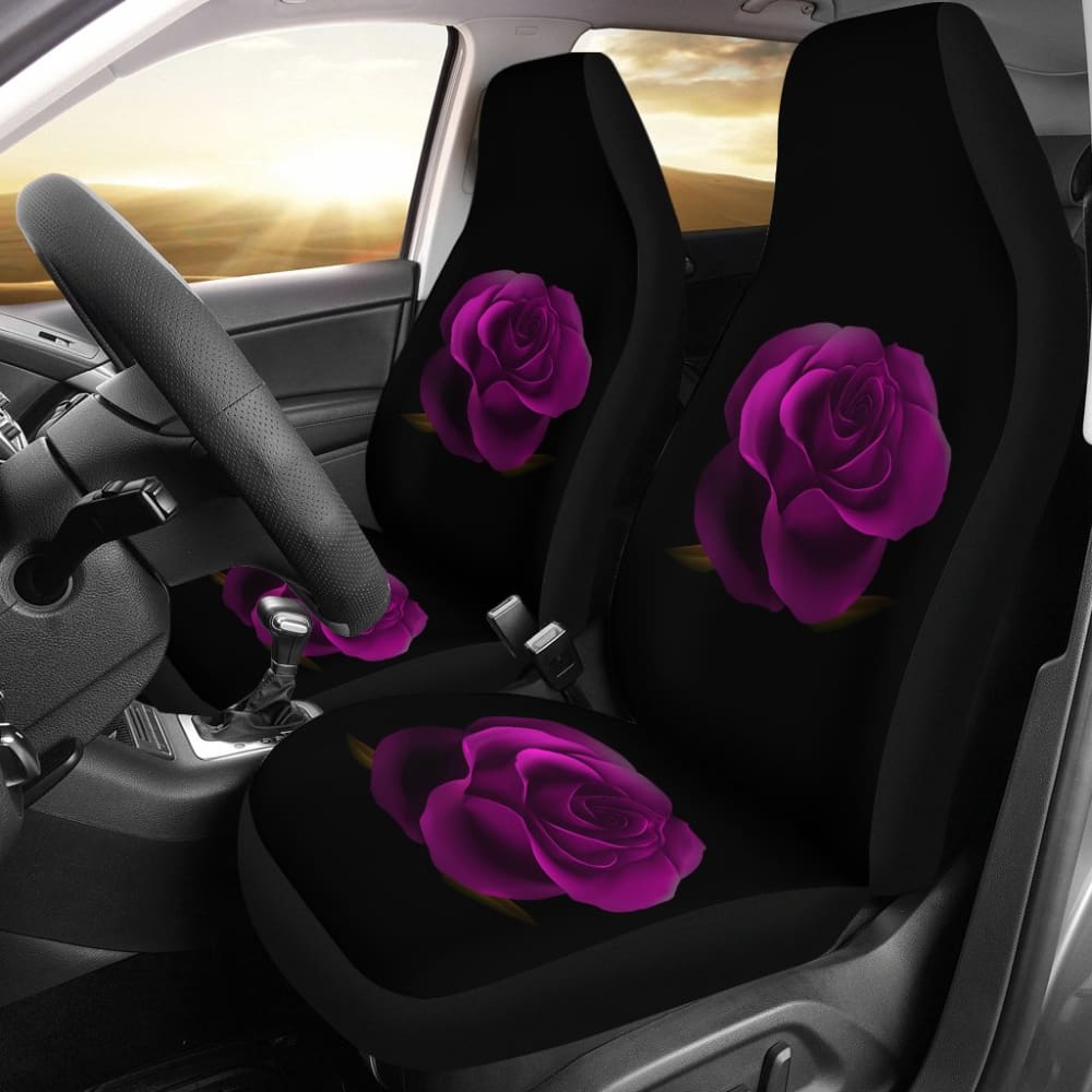 Purple Rose Blooming on Black Background Car Seat Covers 210402 - YourCarButBetter