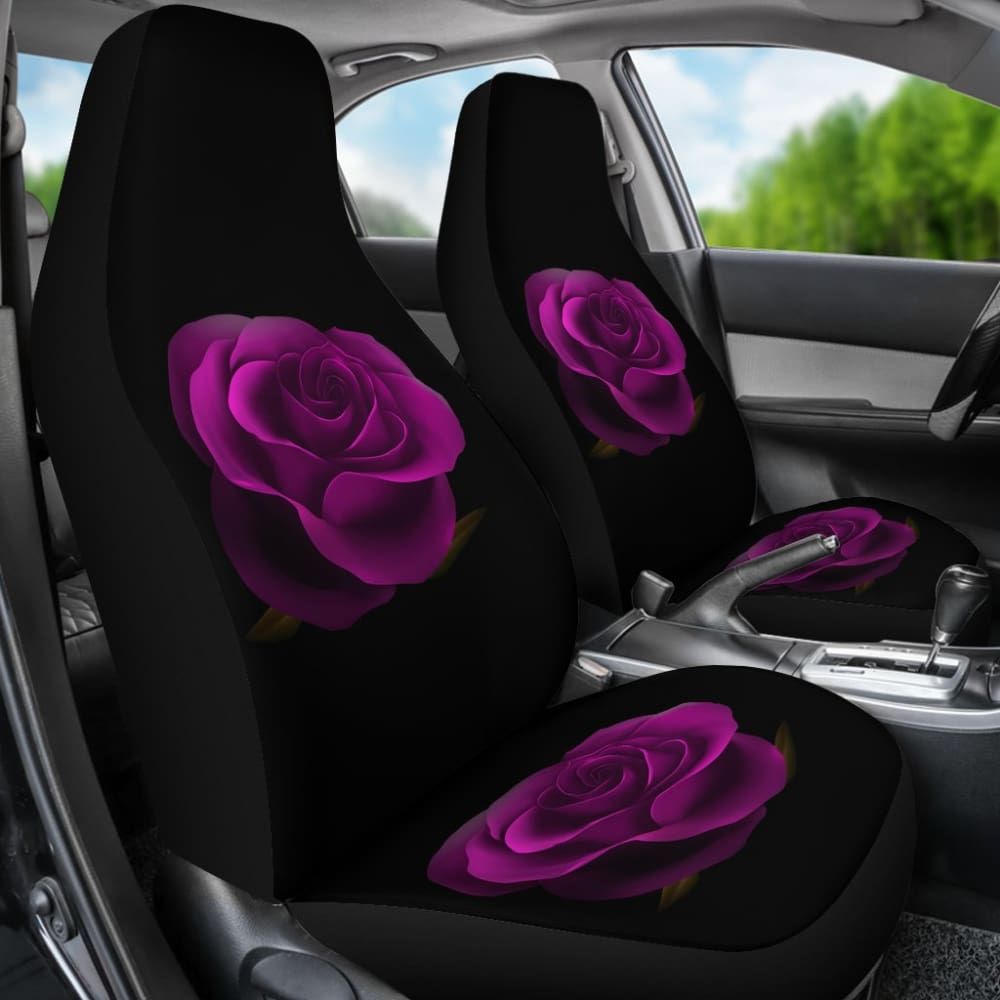 Purple Rose Blooming on Black Background Car Seat Covers 210402 - YourCarButBetter