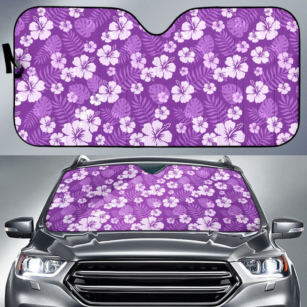 Purple With White Hibiscus Flowers Car Auto Sun Shades 210901 - YourCarButBetter