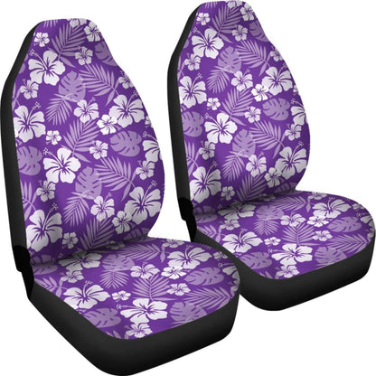 Purple With White Hibiscus Flowers Car Seat Covers Seat Protectors 101819 - YourCarButBetter