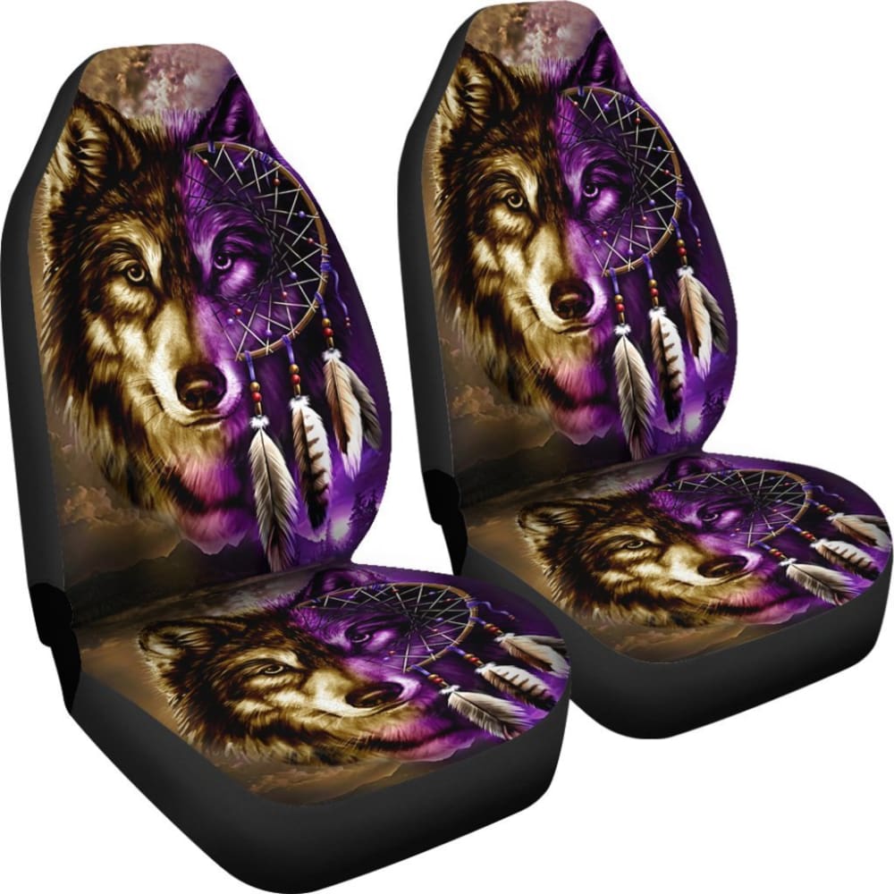 Purple Wolf Dreamcatcher Native American Car Seat Covers 093223 - YourCarButBetter