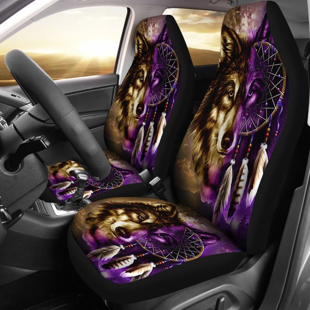 Purple Wolf Dreamcatcher Native American Car Seat Covers 093223 - YourCarButBetter