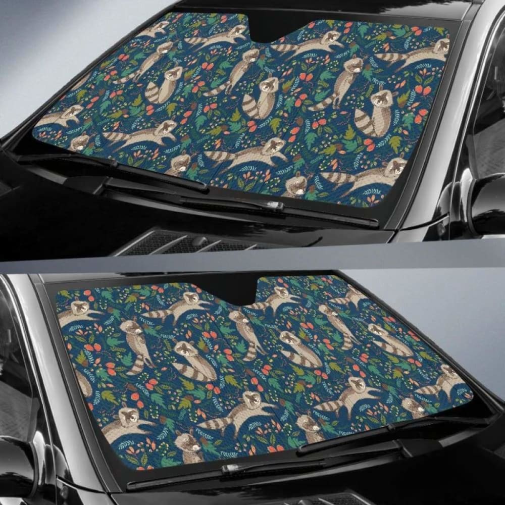 Raccoon Tropical Leaves Pattern Car Auto Sun Shades 182102 - YourCarButBetter
