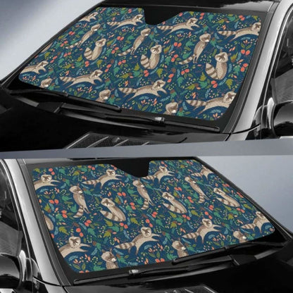 Raccoon Tropical Leaves Pattern Car Auto Sun Shades 182102 - YourCarButBetter