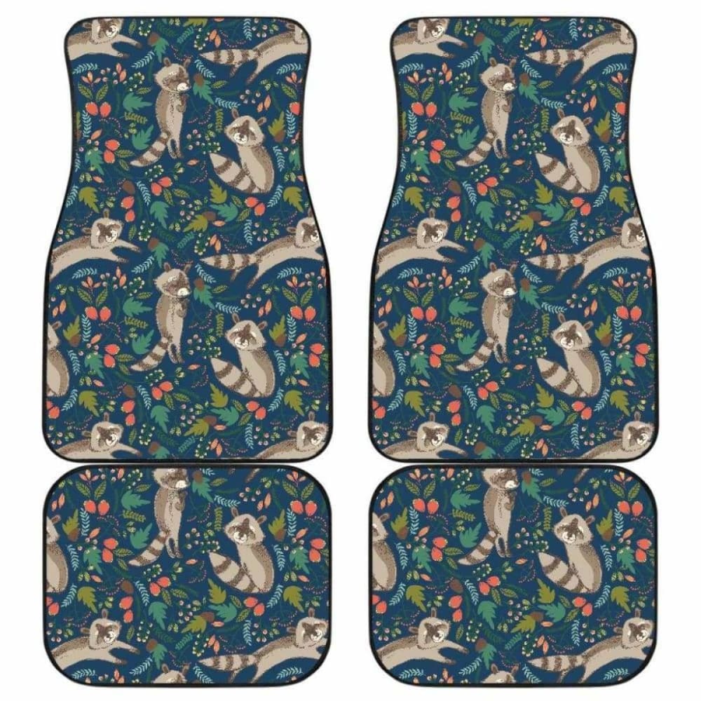 Raccoon Tropical Leaves Pattern Front And Back Car Mats 154813 - YourCarButBetter