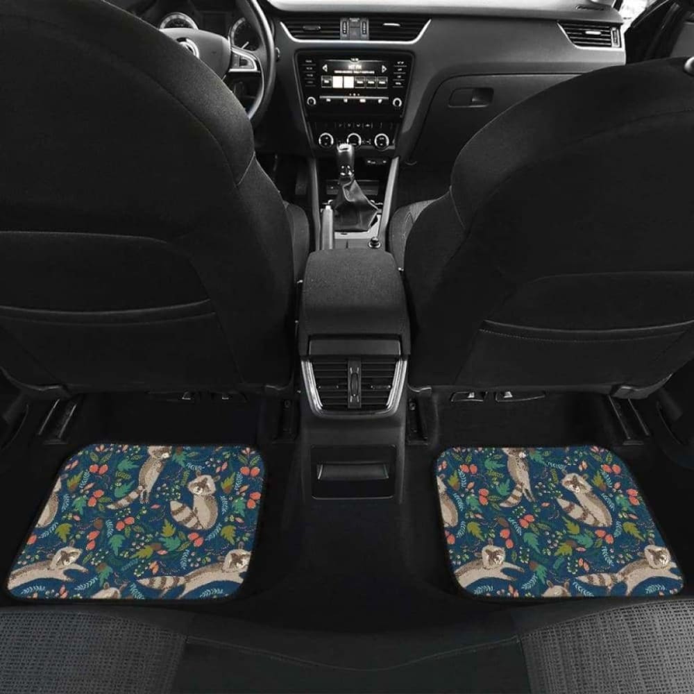 Raccoon Tropical Leaves Pattern Front And Back Car Mats 174510 - YourCarButBetter