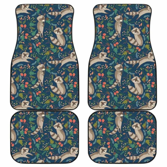 Raccoon Tropical Leaves Pattern Front And Back Car Mats 174510 - YourCarButBetter