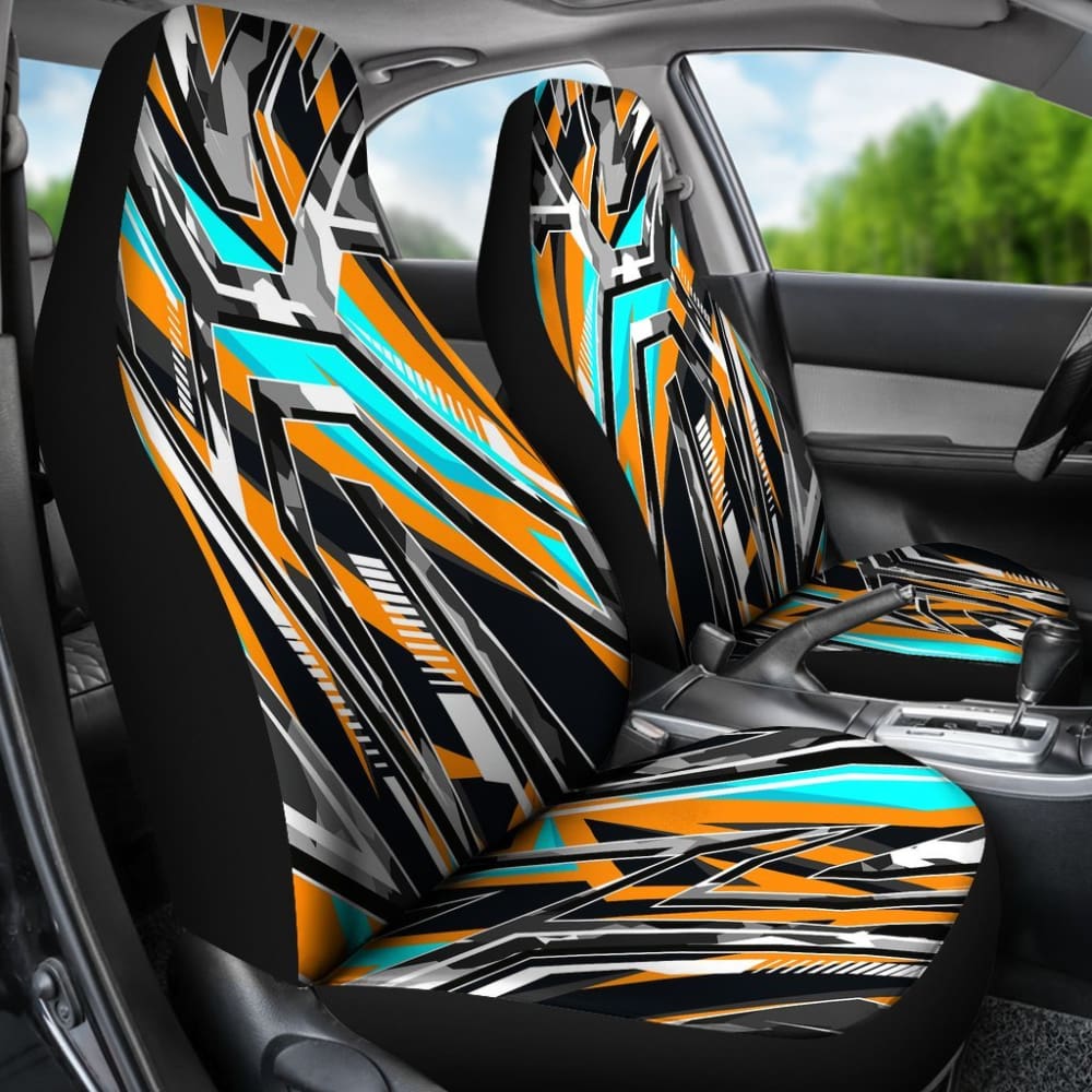 Racing Army Style Wild Orange & Colorful Stripes Vibes Car Seat Covers 101819 - YourCarButBetter