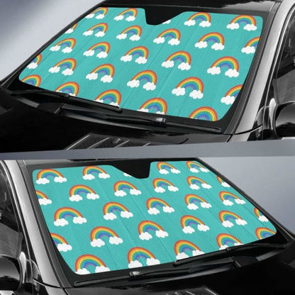 Rainbow Pattern Green Background Car Auto Sun Shades 460402 - YourCarButBetter