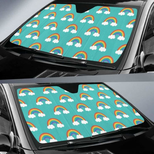 Rainbow Pattern Green Background Car Auto Sun Shades 460402 - YourCarButBetter