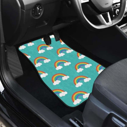Rainbow Pattern Green Background Front And Back Car Mats 174914 - YourCarButBetter