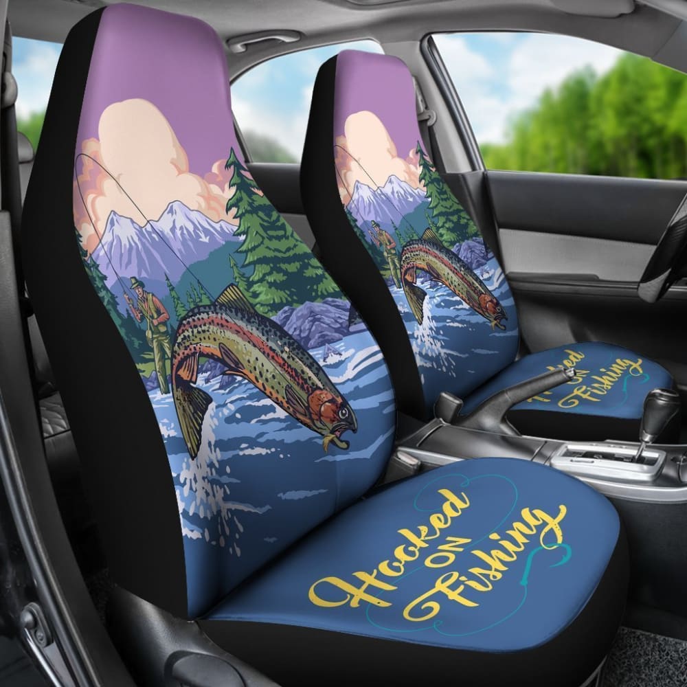 Rainbow Trout Fishing Car Seat Covers Hooked On Fishing Car Decor 182417 - YourCarButBetter
