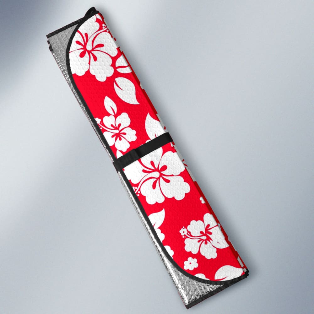 Red And White Hibiscus Flowers Hawaiian Flower Pattern Car Auto Sun Shades 210501 - YourCarButBetter