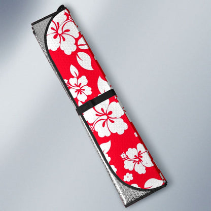 Red And White Hibiscus Flowers Hawaiian Flower Pattern Car Auto Sun Shades 210501 - YourCarButBetter