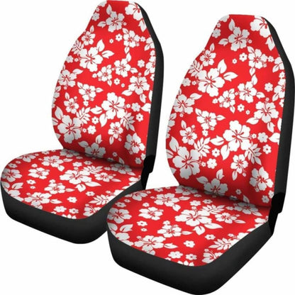 Red And White Hibiscus Flowers Hawaiian Flower Pattern Car Seat Covers 232125 - YourCarButBetter