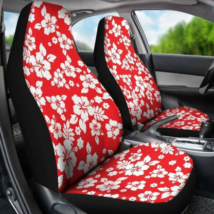 Red And White Hibiscus Flowers Hawaiian Flower Pattern Car Seat Covers 232125 - YourCarButBetter