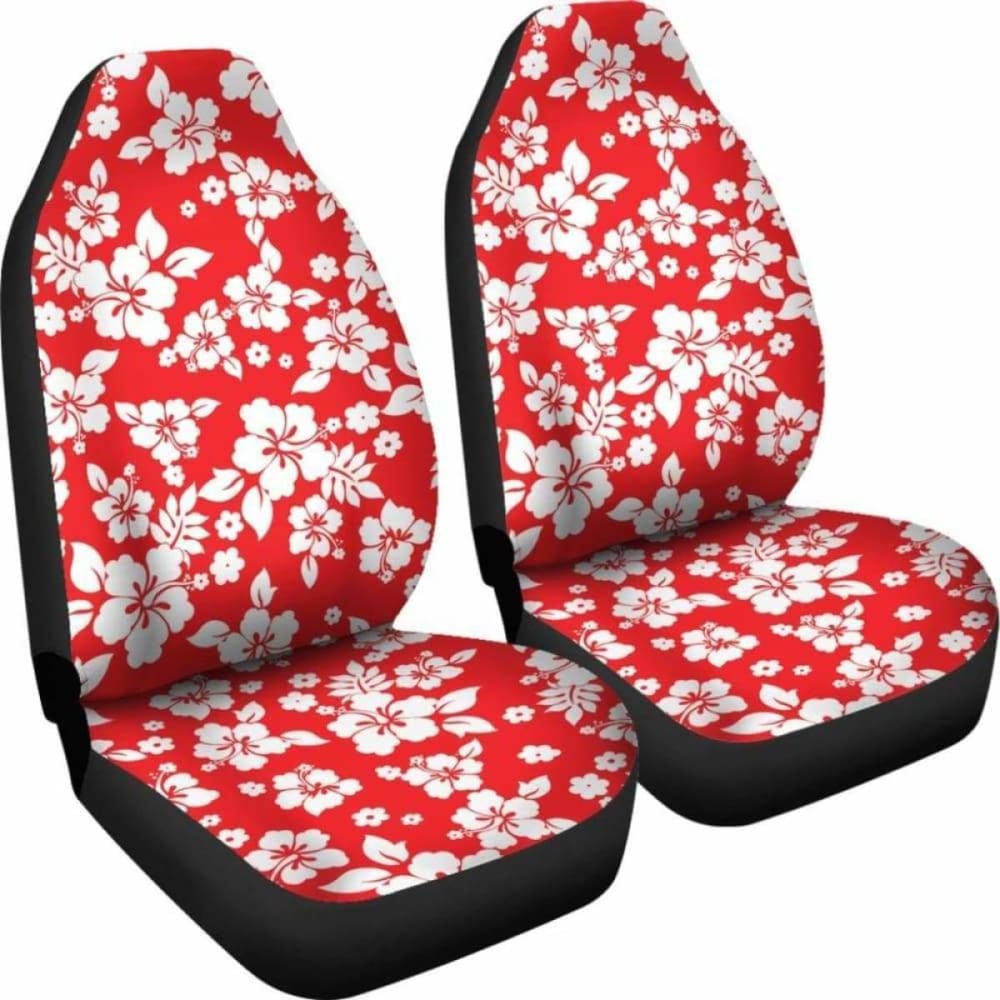 Red And White Hibiscus Flowers Hawaiian Flower Pattern Car Seat Covers 232125 - YourCarButBetter