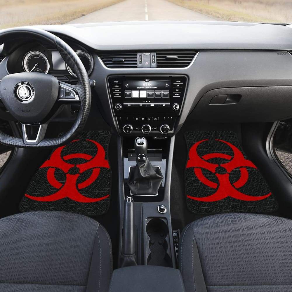 Red Biohazard Sign Black Background Car Floor Mats 211204 - YourCarButBetter