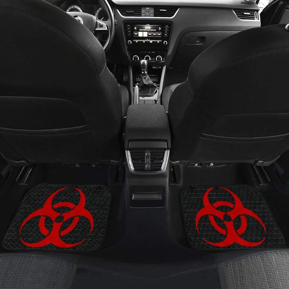 Red Biohazard Sign Black Background Car Floor Mats 211204 - YourCarButBetter