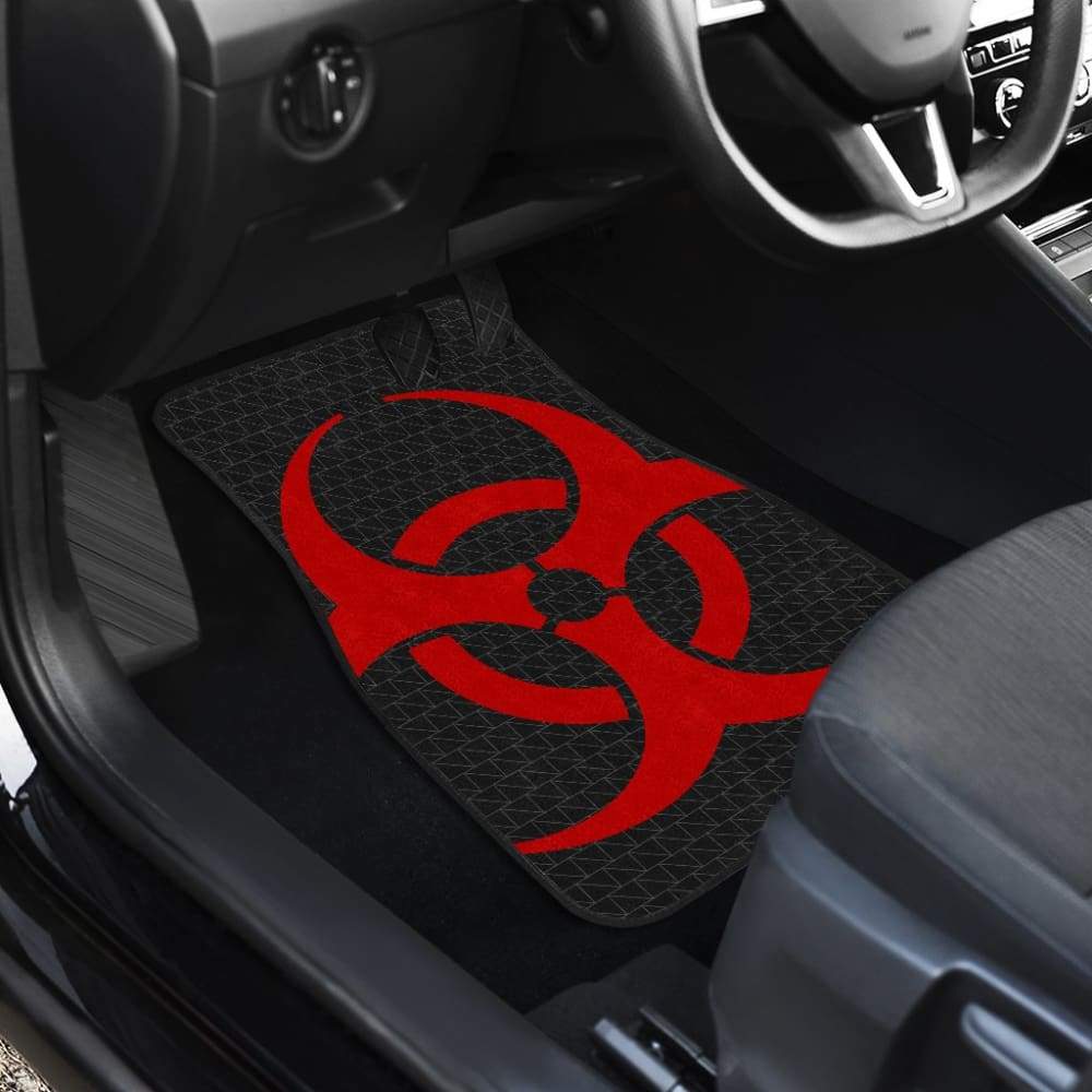Red Biohazard Sign Black Background Car Floor Mats 211204 - YourCarButBetter