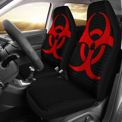 Red Biohazard Sign Black Background Car Seats Covers 211204 - YourCarButBetter
