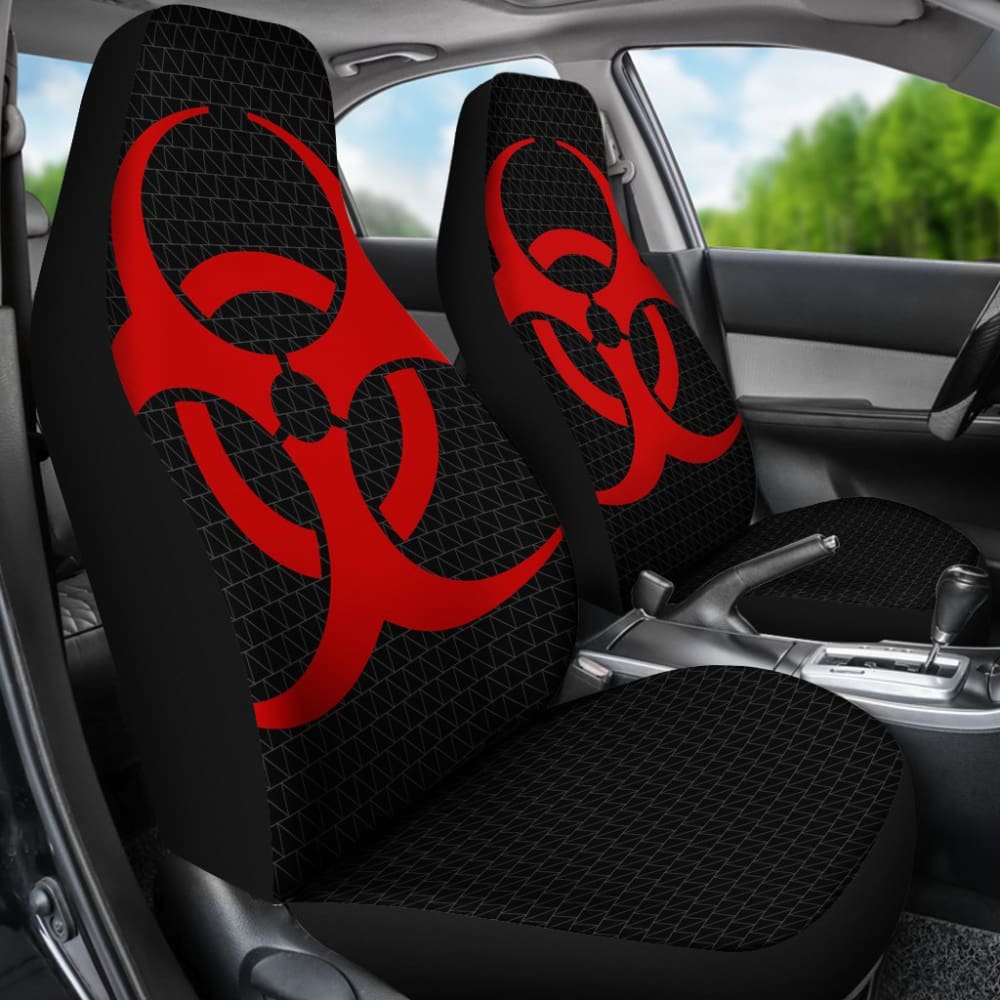 Red Biohazard Sign Black Background Car Seats Covers 211204 - YourCarButBetter