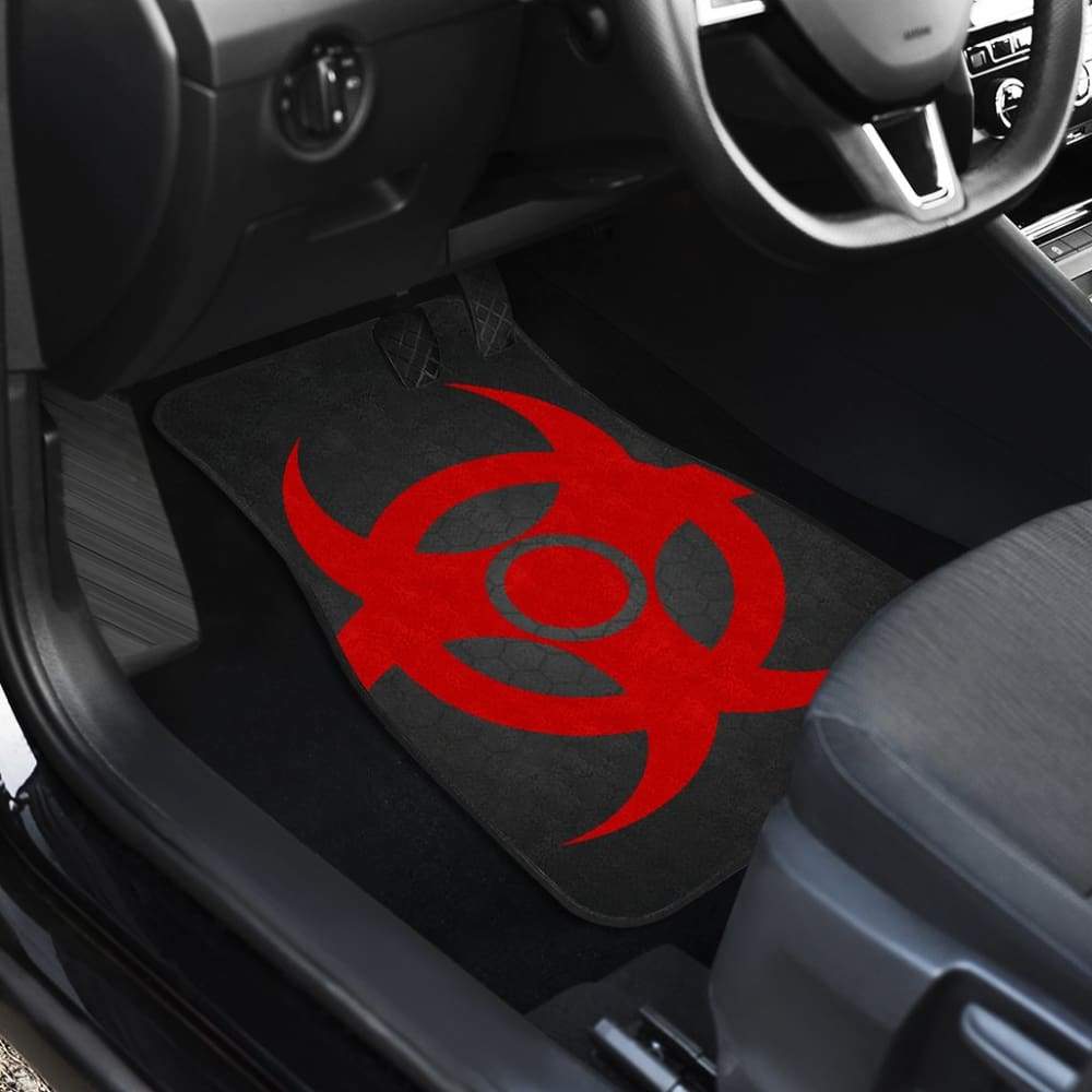 Red Biohazard Warning Black Background Car Floor Mats 211204 - YourCarButBetter