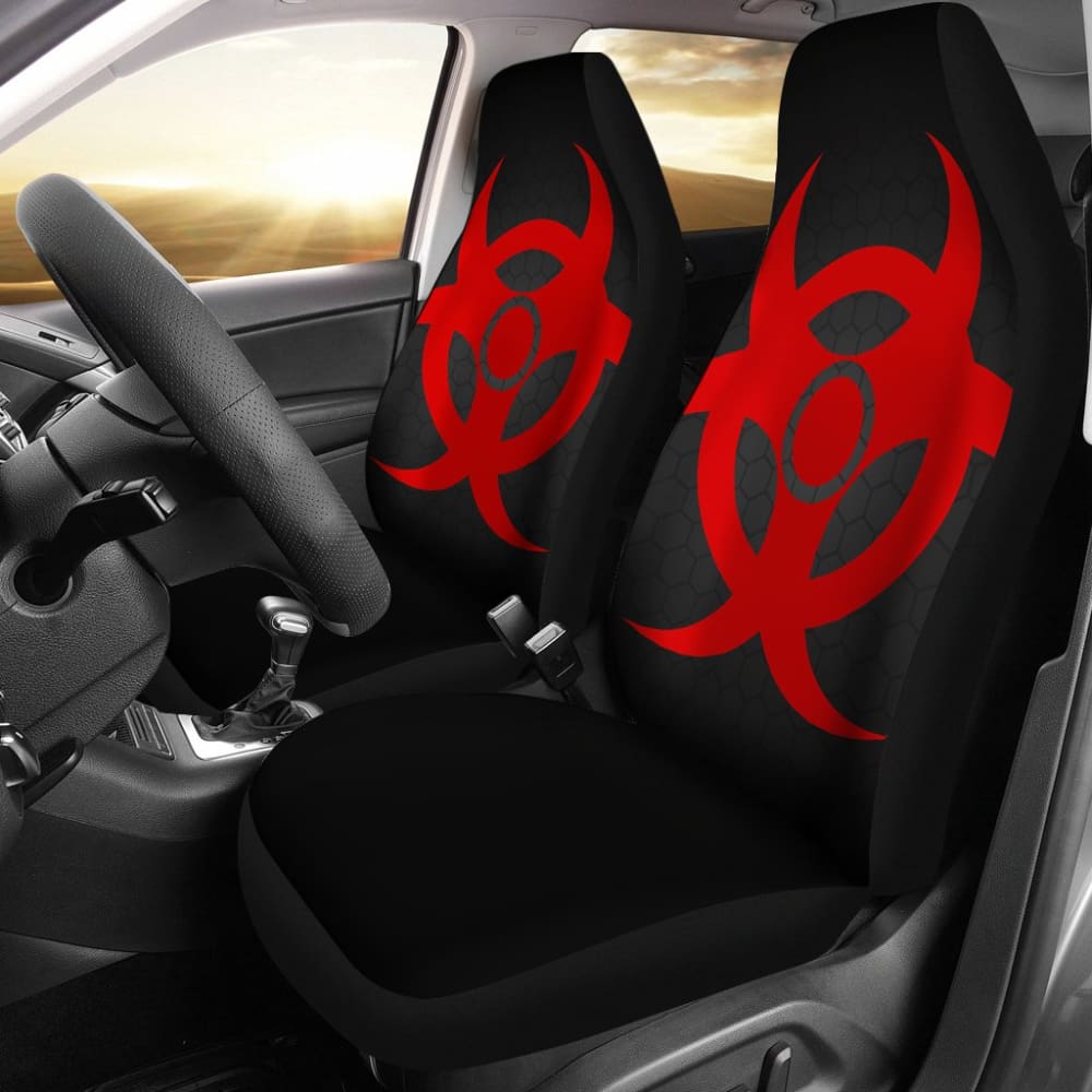 Red Biohazard Warning Black Background Car Seats Covers 211204 - YourCarButBetter