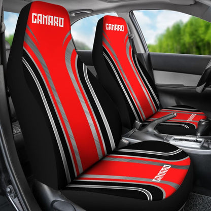 Red Black Camaro White Letter Car Seat Covers 210603 - YourCarButBetter