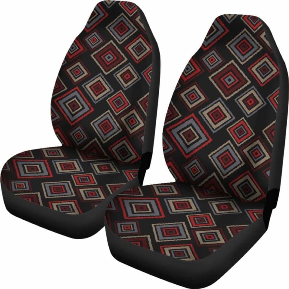 Red Black Gray Geometric Diamond Retro Ethnic Pattern Car Seat Covers 094201 - YourCarButBetter