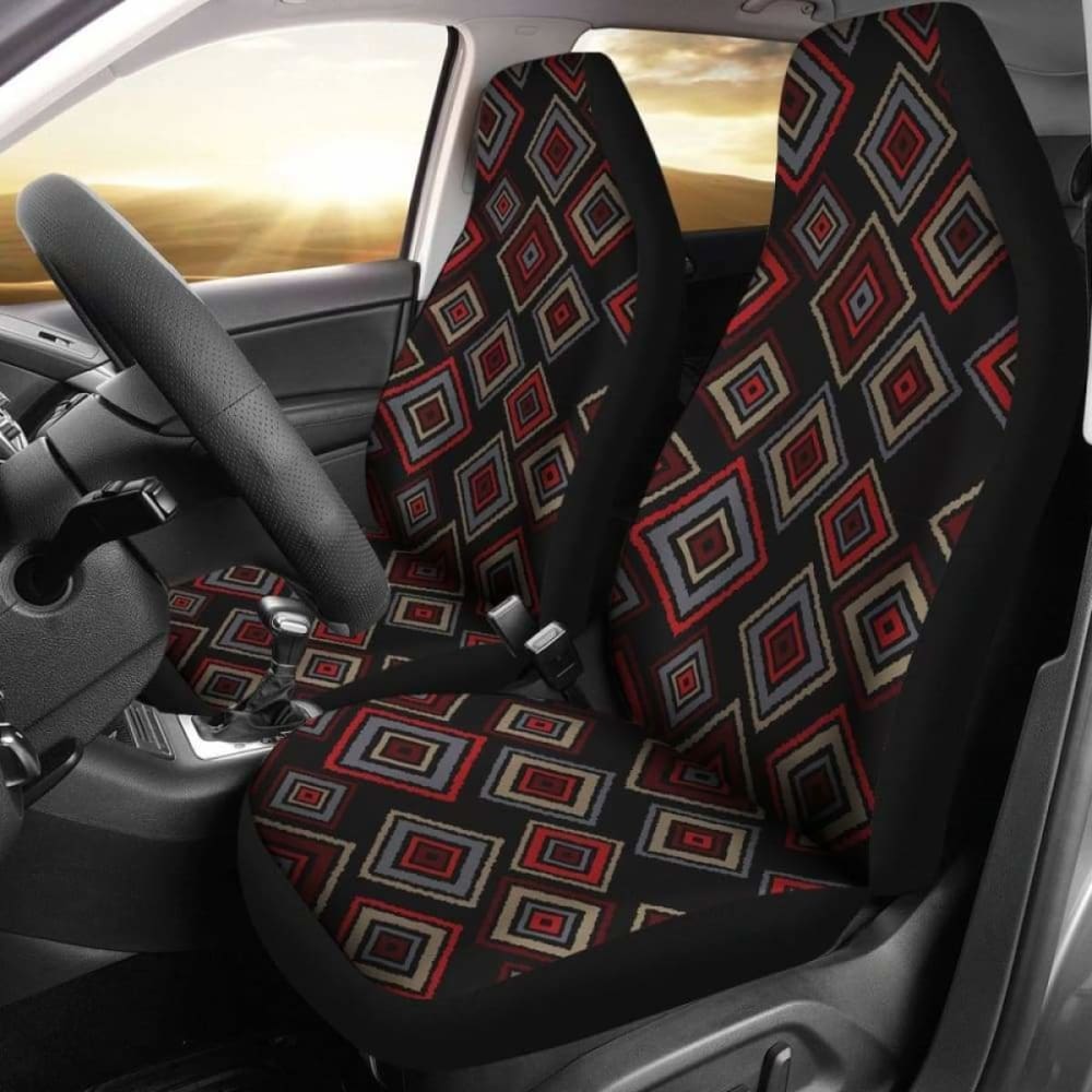Red Black Gray Geometric Diamond Retro Ethnic Pattern Car Seat Covers 094201 - YourCarButBetter