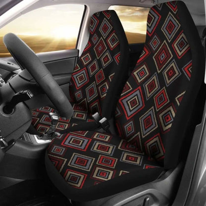 Red Black Gray Geometric Diamond Retro Ethnic Pattern Car Seat Covers 094201 - YourCarButBetter