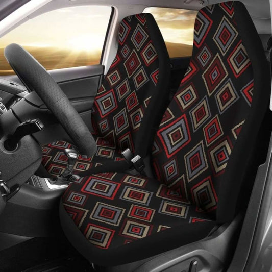 Red Black Gray Geometric Diamond Retro Ethnic Pattern Car Seat Covers 094201 - YourCarButBetter